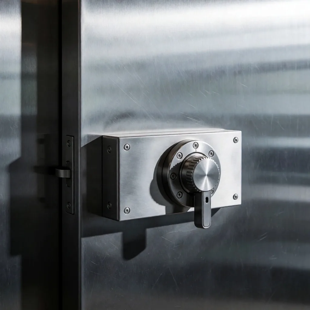 Industrial steel door with mechanical lock