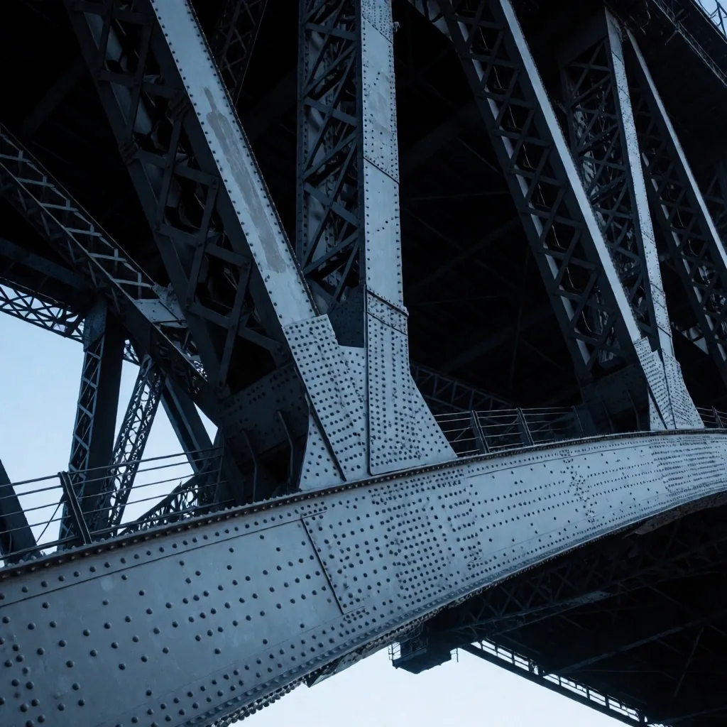 Sydney Harbour Bridge steel structure at blue hour