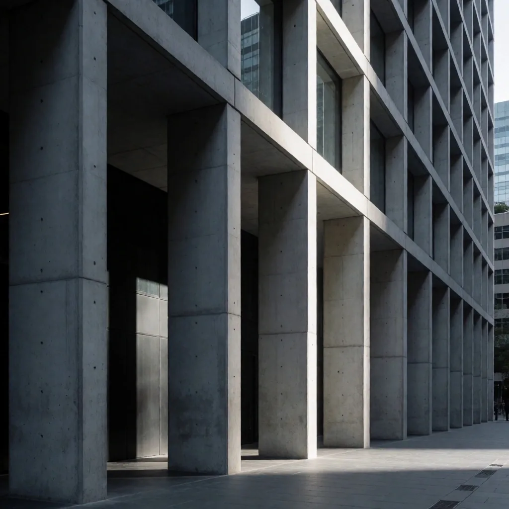 Sydney CBD brutalist architecture at dawn with steel and concrete towers