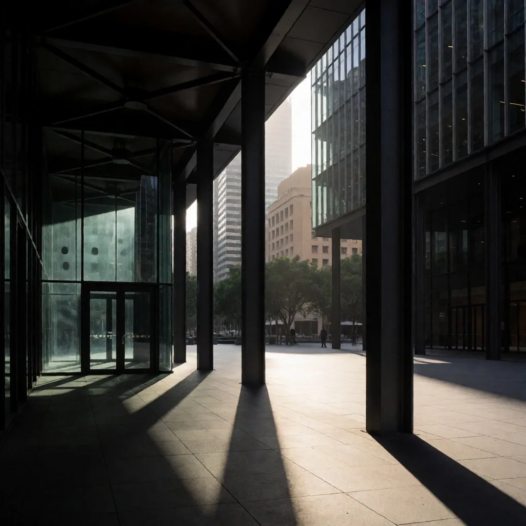 Sydney CBD skyline at dawn showing brutalist architecture and steel infrastructure