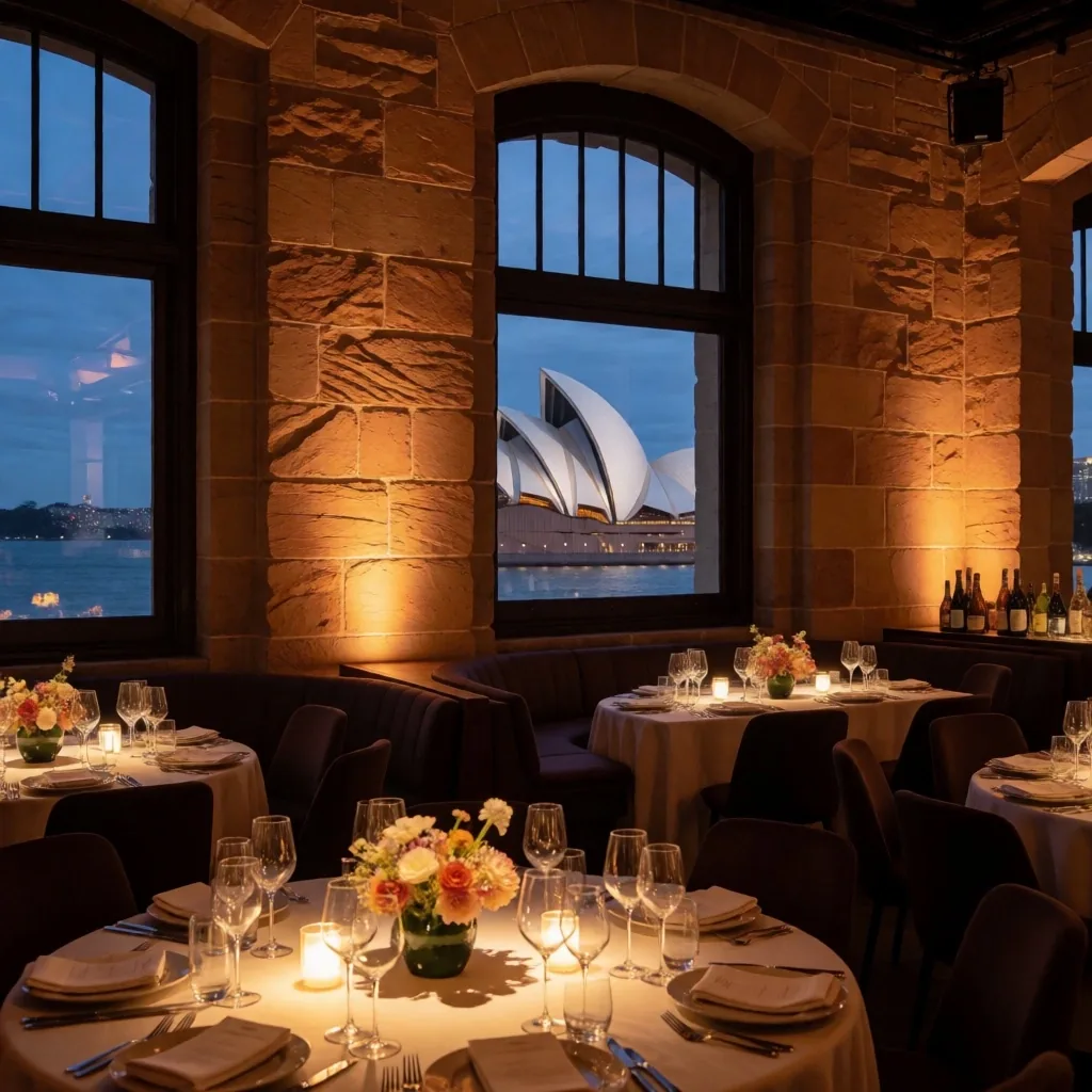 The Rocks heritage venue with Sydney Opera House visible