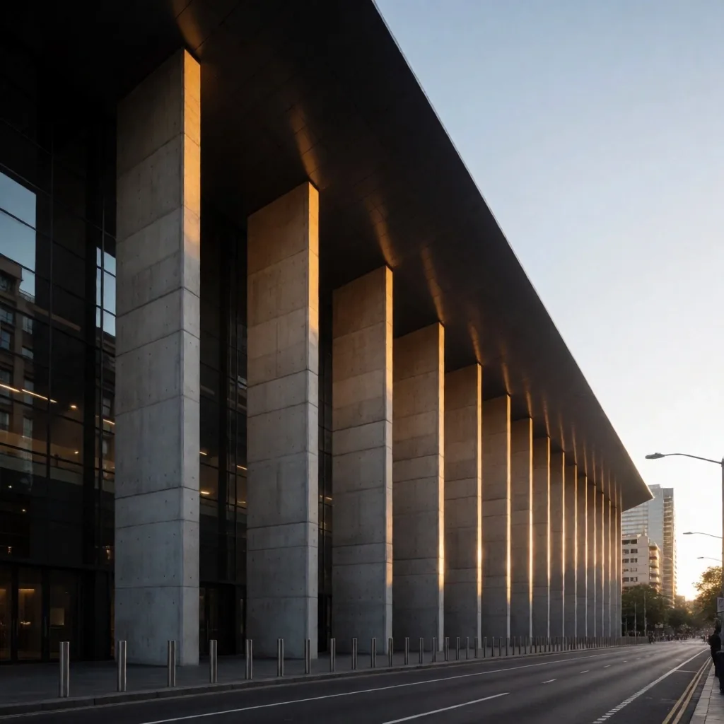 Sydney brutalist architecture at dawn